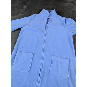 LL Bean Robe Womens Medium‎ Blue Fleece Full Zip Long Lounge Housecoat Plush